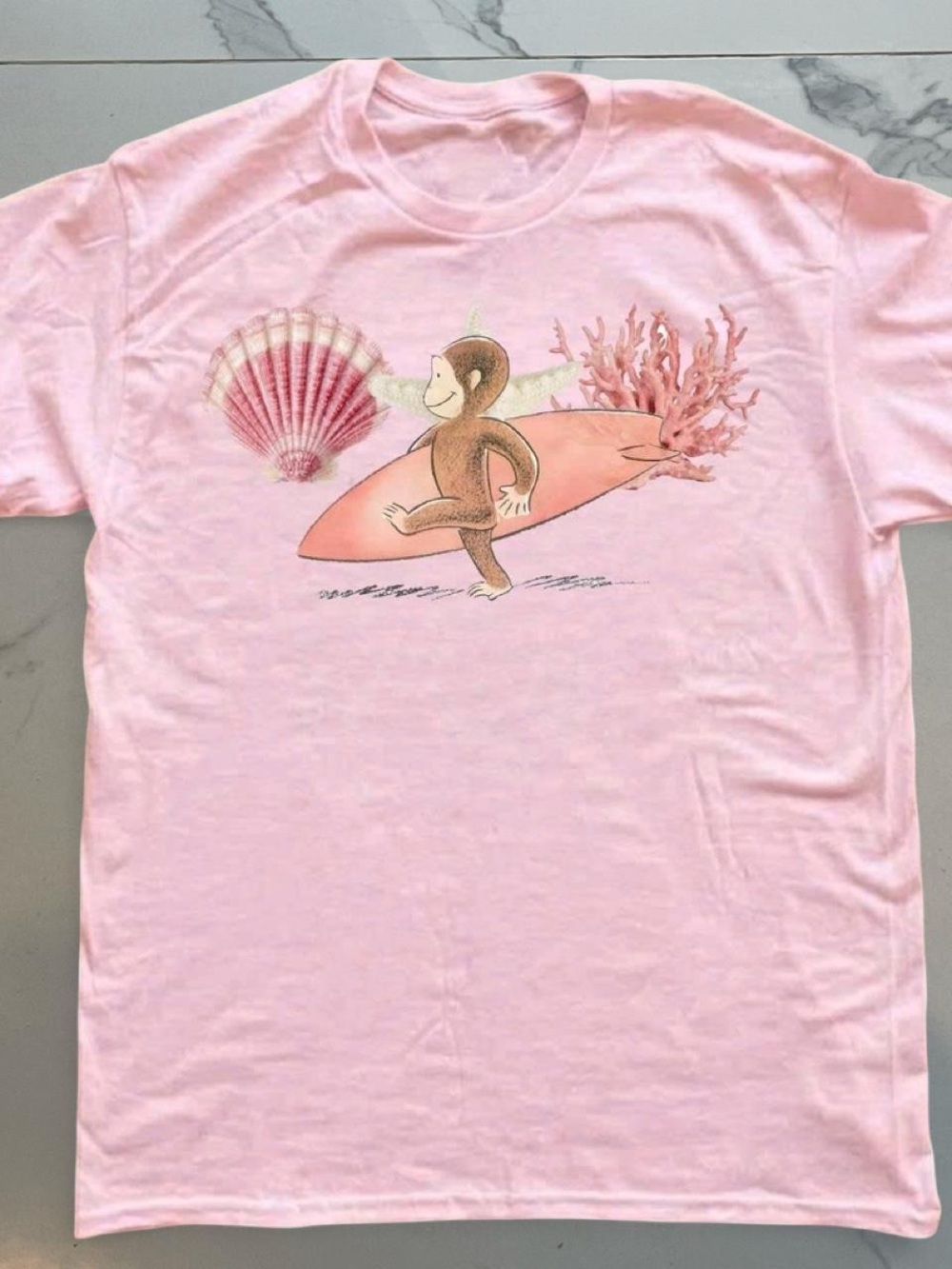Light Pink Curious Monkey Surf Graphic Tee